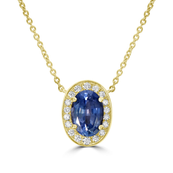 1.7ct Sapphire Necklaces with 0.16tct Diamond set in 14K Yellow Gold
