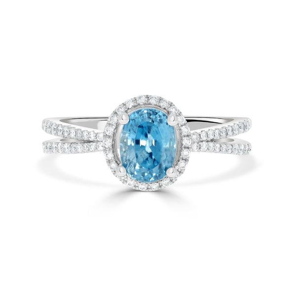 1.86 Blue Zircon Rings with 0.27tct Diamond set in 14K White Gold