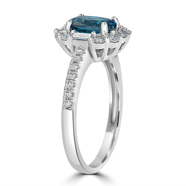 2.14ct Blue Zircon Ring with 0.53tct Diamonds set in 14K White Gold