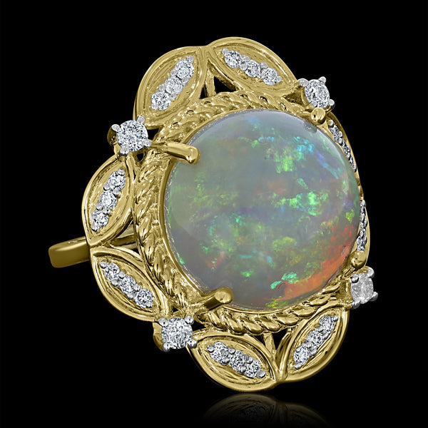 8.32ct Opal Ring with 8.32tct Diamonds set in 14K Yellow Gold