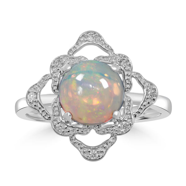 1.58ct Opal Rings with 0.05tct Diamond set in 14K White Gold