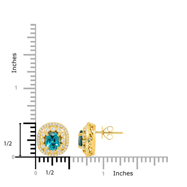 4.63tct Blue Zircon Earring with 0.6tct Diamonds set in 14K Yellow Gold