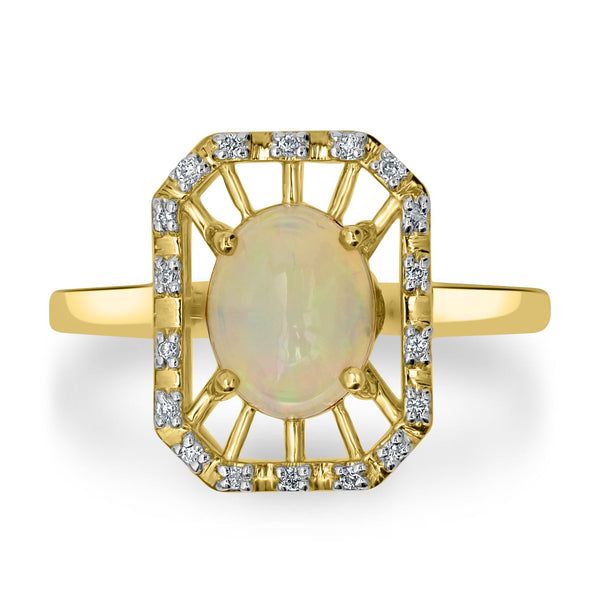 1.02ct Opal Ring with 0.07tct Diamonds set in 14K Yellow Gold