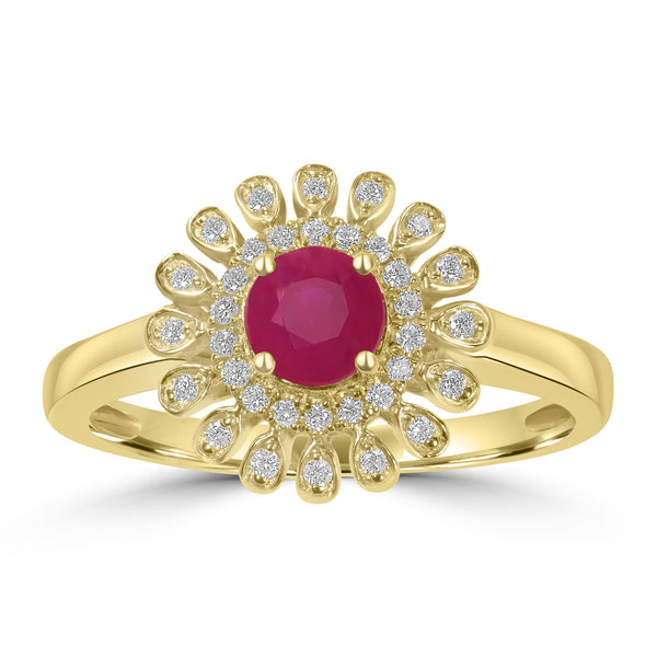 0.68ct Ruby Rings with 0.14tct Diamond set in 14K Yellow Gold