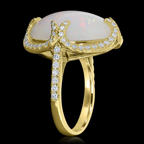 9.82ct Opal Ring with 0.68tct Diamonds set in 14K Yellow Gold