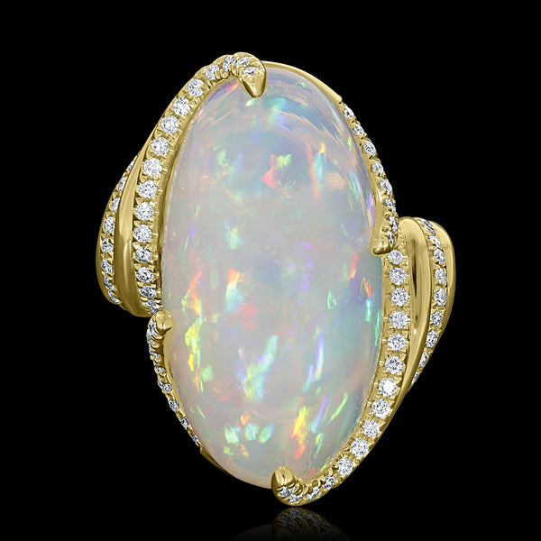 9.28ct Opal Ring with 0.36tct Diamonds set in 14K Yellow Gold