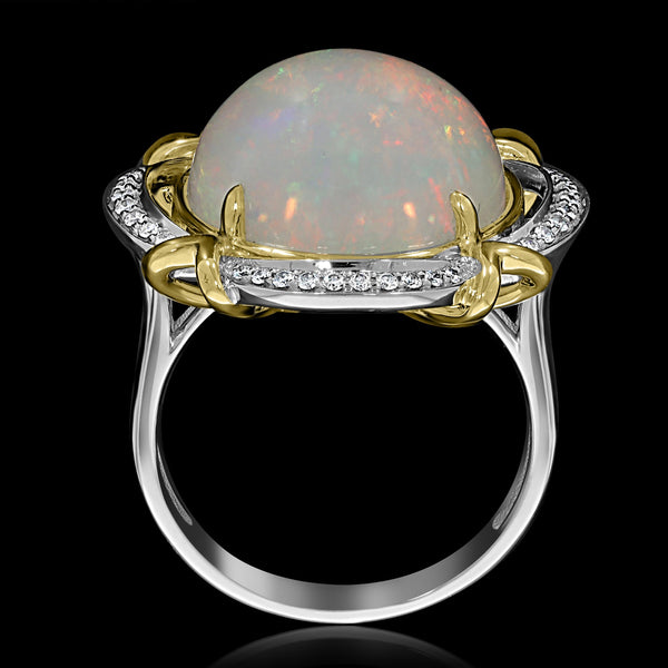 9.35ct Opal Ring with 0.16tct Diamonds set in 14K Two Tone Gold