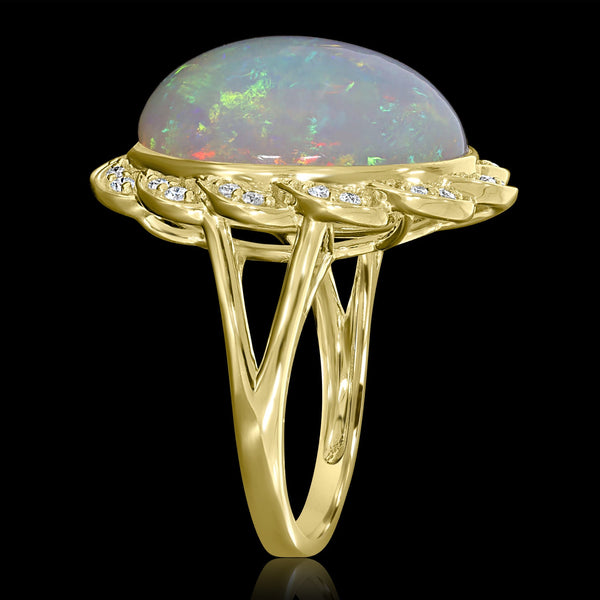 11.38ct Opal Ring with 0.27tct Diamonds set in 14K Yellow Gold