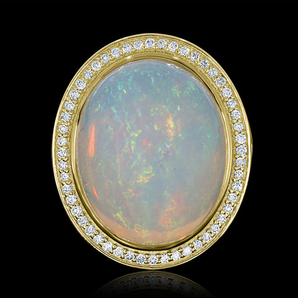 15.47ct Opal Ring with 0.26tct Diamonds set in 14K Yellow Gold