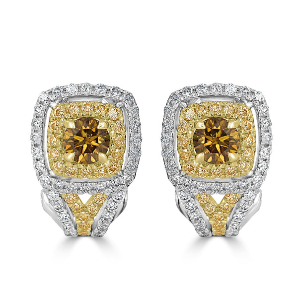 0.48tct Orange Diamond Earring with 0.64tct Diamonds set in 14K Two Tone Gold