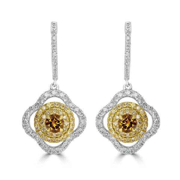 0.64tct Orange Diamond Earring with 1.34tct Diamonds set in 14K Two Tone Gold