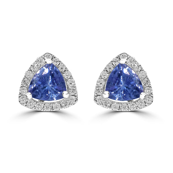 0.95ct Tanzanite Earrings with 0.22tct Diamond set in 14K White Gold