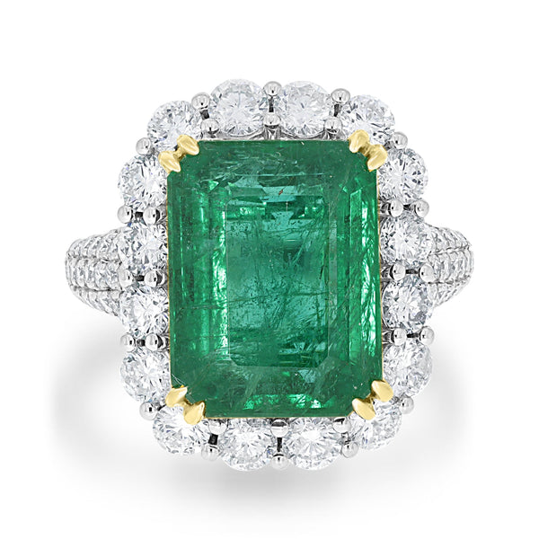 7.91ct Emerald Ring with 2.09tct Diamonds set in 18K Two Tone Gold