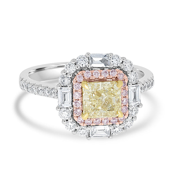 1.02ct Yellow Diamond Ring with 0.83tct Diamonds set in 14K Two Tone Gold