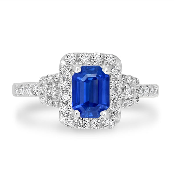 1.28ct Blue Sapphire Rings with 0.54tct Diamond set in 14K White Gold