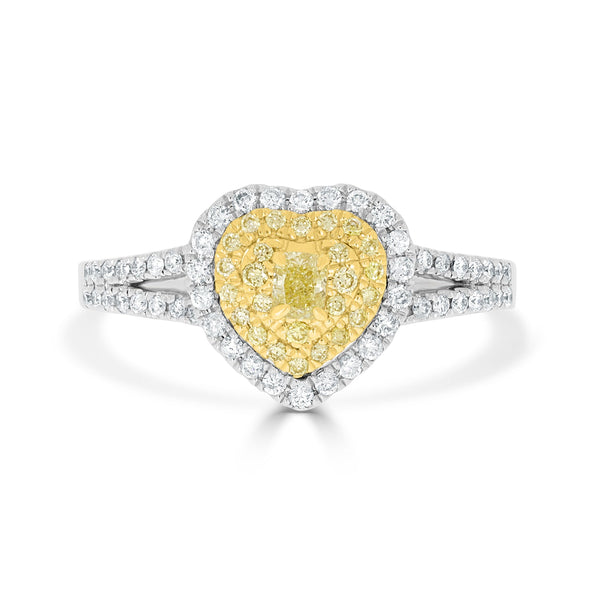 0.12ct Yellow Diamond Rings with 0.36tct Diamond set in 14K Two Tone Gold