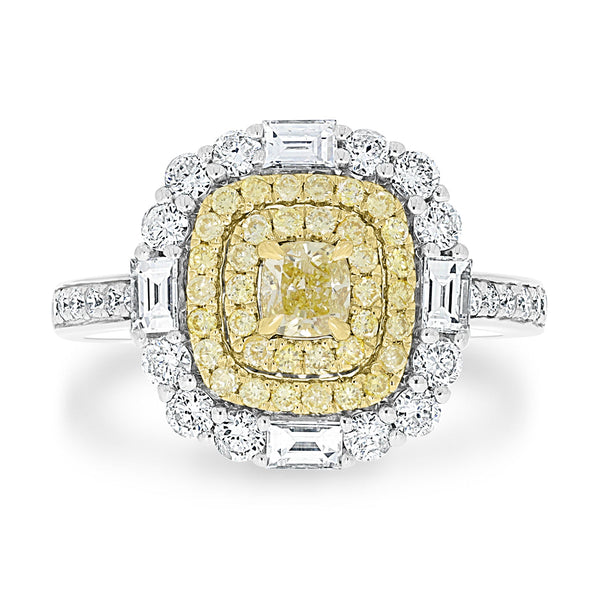 0.28ct Yellow Diamond Rings with 1.08tct Diamond set in 14K Two Tone Gold