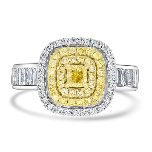 0.29ct Yellow Diamond Rings with 0.98tct Diamond set in 14K Two Tone Gold