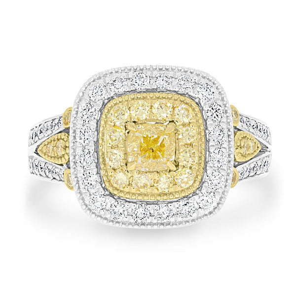 0.4ct Yellow Diamond Rings with 0.78tct Diamond set in 14K Two Tone Gold