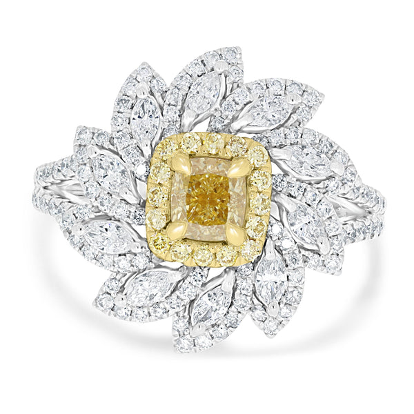 0.59ct Yellow Diamond Rings with 0.97tct Diamond set in 14K Two Tone Gold