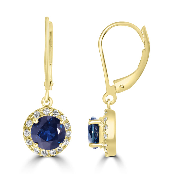 2.38ct Sapphire Earrings with 0.2tct Diamond set in 14K Yellow Gold