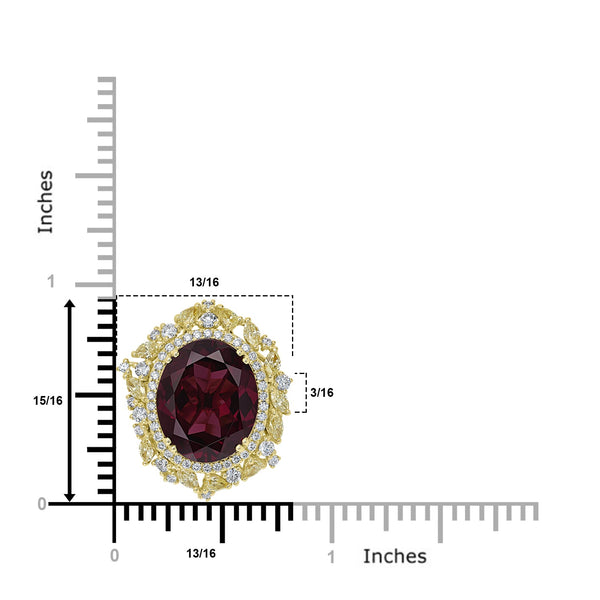 13.38ct  Rhodolite Garnet Rings with 1.86tct Diamond set in 18K Yellow Gold