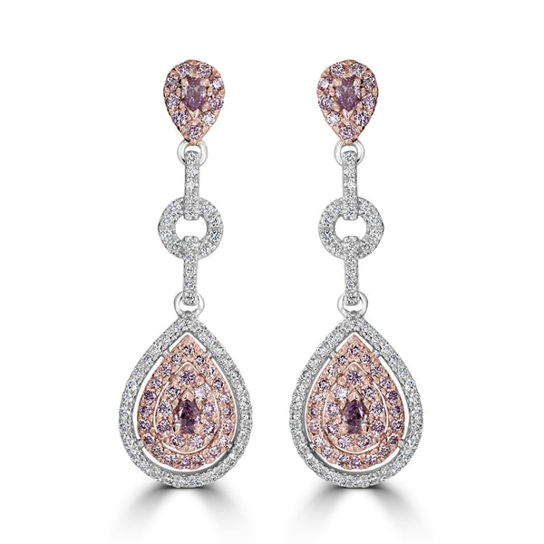 0.26tct Pink Diamond Earring with 0.98tct Diamonds set in 18K Two Tone Gold