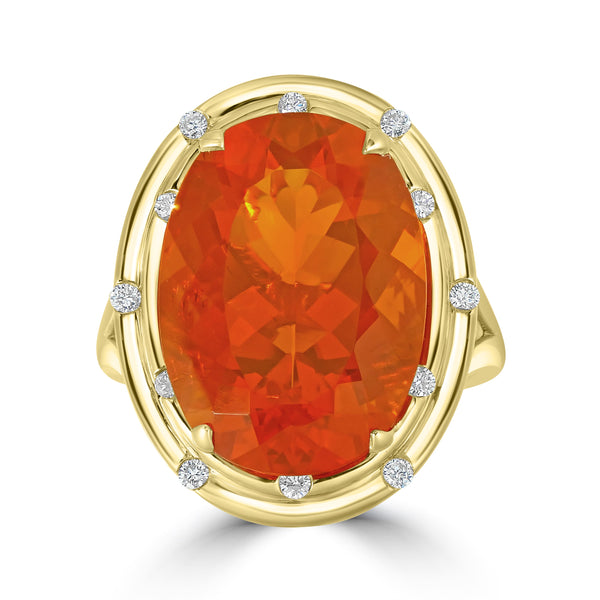 8.86ct Fire Opal Rings with 0.17tct Diamond set in 18K Yellow Gold