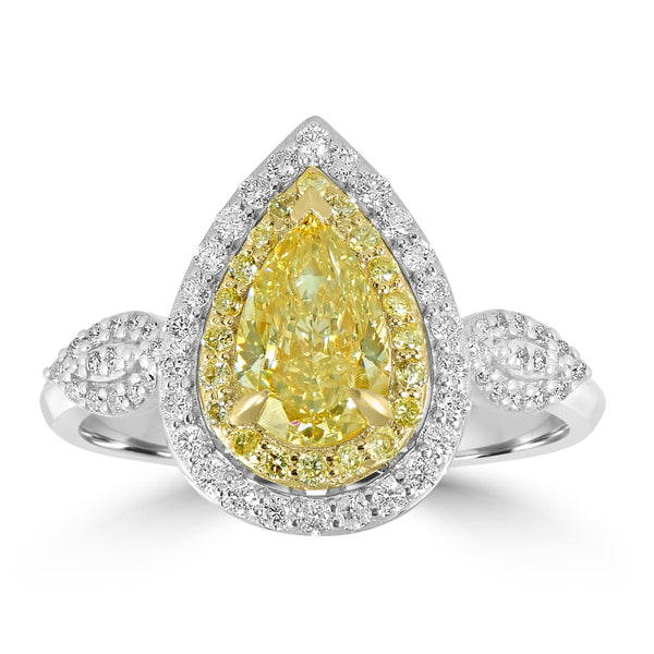 1.04ct Yellow Diamond Rings with 0.41tct Diamond set in 18K Two Tone Gold