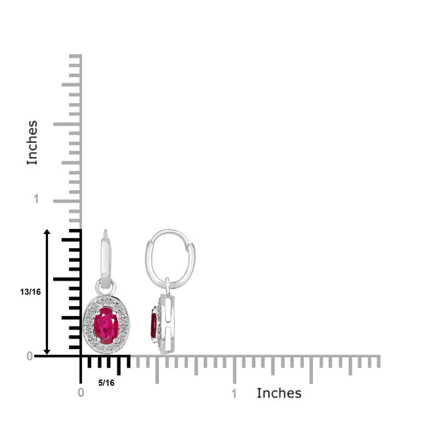 0.95ct Ruby Earrings with 0.14tct Diamond set in 18K White Gold