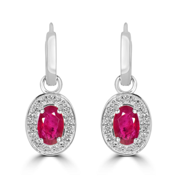 0.95ct Ruby Earrings with 0.14tct Diamond set in 18K White Gold