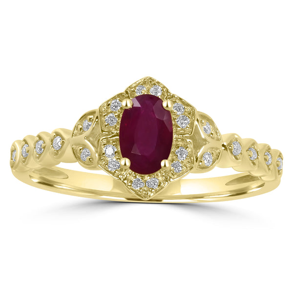 0.43ct Ruby Rings with 0.09tct Diamond set in 18K Yellow Gold