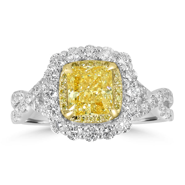 1.18ct Yellow Diamond Rings with 1tct Diamond set in 18K Two Tone Gold