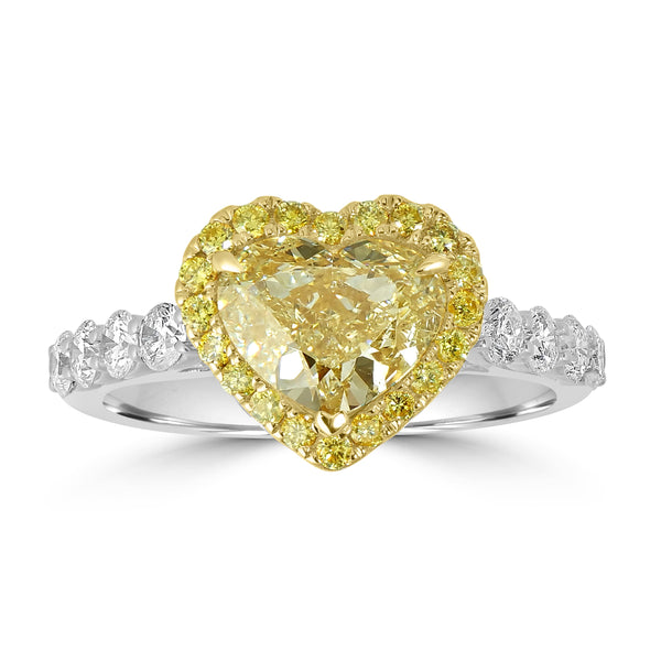 2.1ct Yellow Diamond Rings with 0.77tct Diamond set in 18K Two Tone Gold