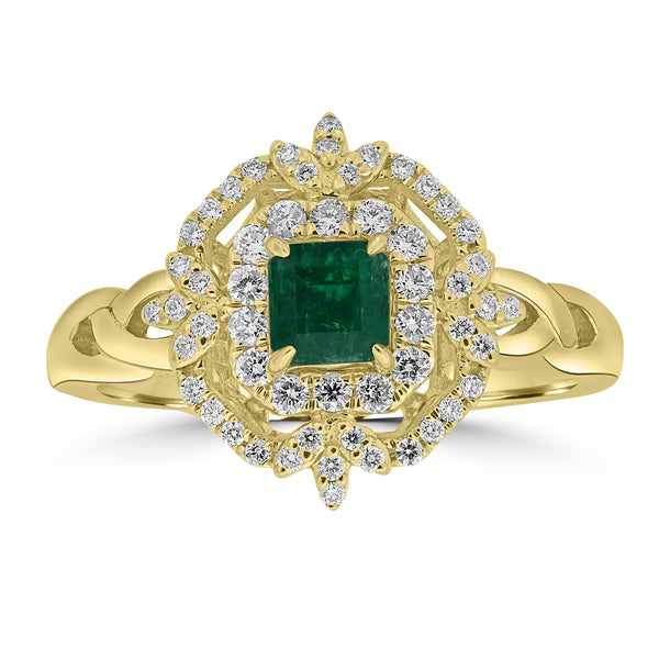 0.418ct Emerald Rings with 0.289tct Diamond set in 18K Yellow Gold