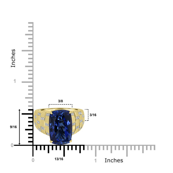 8.163ct Tanzanite Rings with 0.127tct Diamond set in 18K Yellow Gold