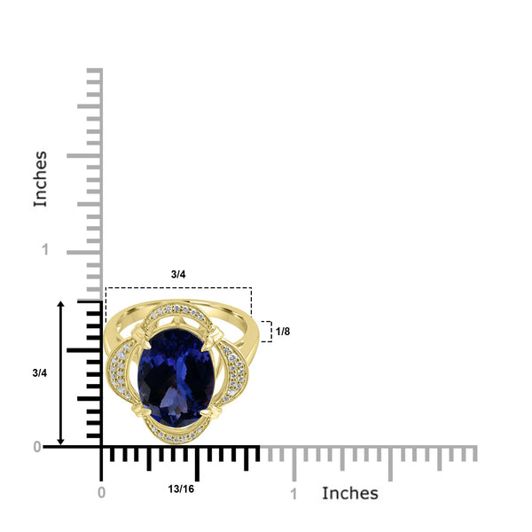 5.29ct Tanzanite Rings with 0.135tct Diamond set in 18K Yellow Gold