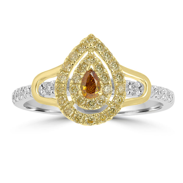 0.107ct Orange Diamond Rings with 0.499tct Diamond set in 18K Two Tone Gold