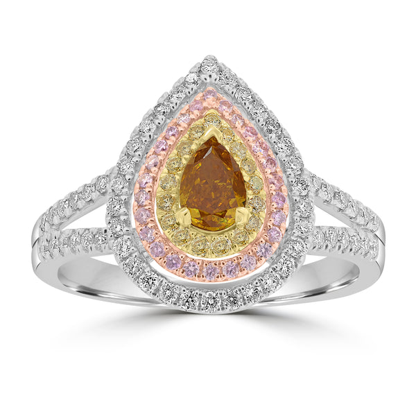 0.367ct Orange Diamond Rings with 0.59tct Diamond set in 18K Three Tone Gold
