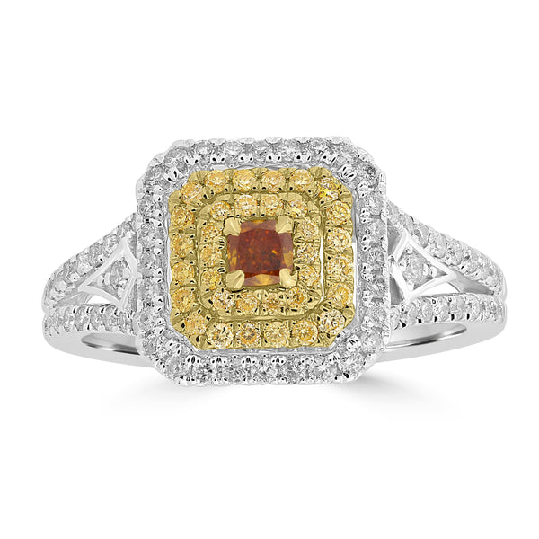 0.128ct Orange Diamond Rings with 0.616tct Diamond set in 18K Two Tone Gold
