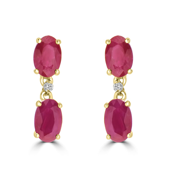 1.44ct Ruby Earrings with 0.01tct Diamond set in 18K Yellow Gold