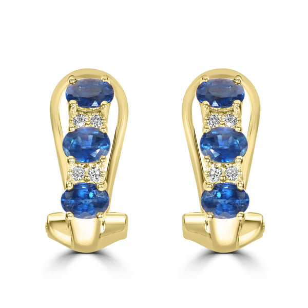 1.75ct Sapphire Earrings with 0.06tct Diamond set in 18K Yellow Gold
