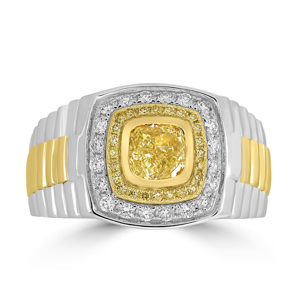 1ct Yellow Diamond Rings with 0.45tct Multi set in 18K Two Tone Gold