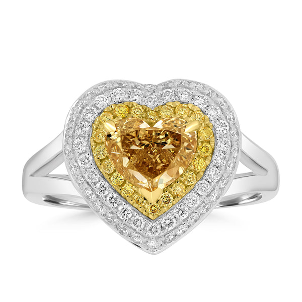 1.02ct Yellow Diamond Rings with 0.5tct Multi set in 18K Two Tone Gold