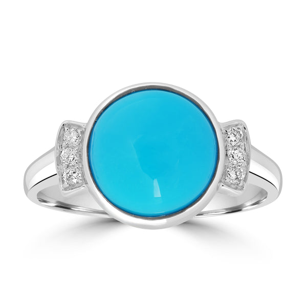 3.68ct Turquoise Rings with 0.08tct Diamond set in 18K White Gold
