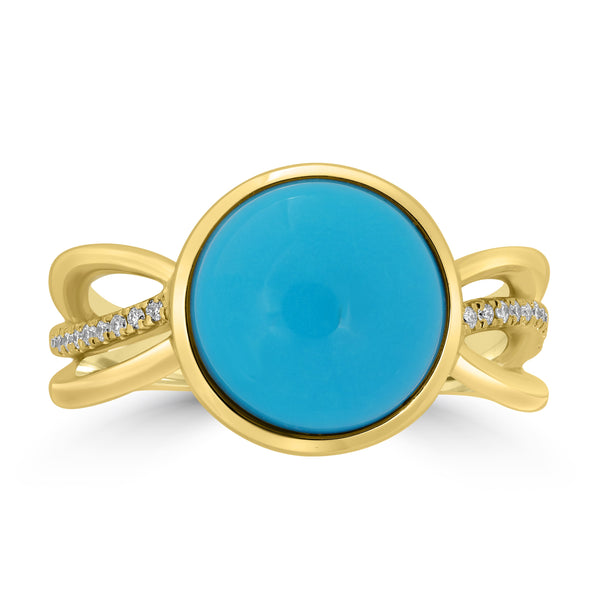 4.14ct Turquoise Rings with 0.07tct Diamond set in 18K Yellow Gold