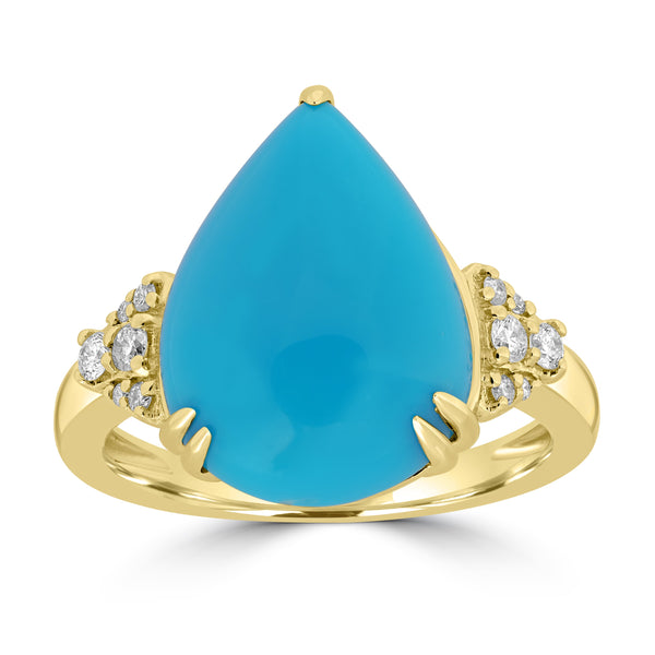 6.98ct Turquoise Rings with 0.15tct Diamond set in 18K Yellow Gold