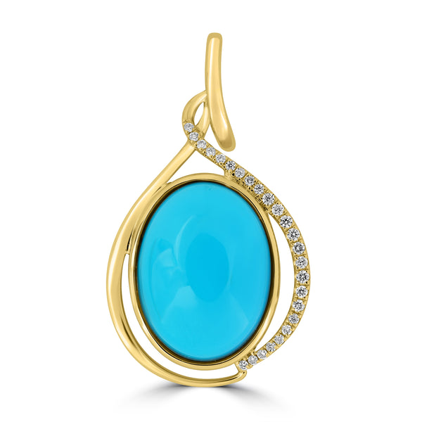 6.34ct Turquoise Pendants with 0.09tct Diamond set in 18K Yellow Gold
