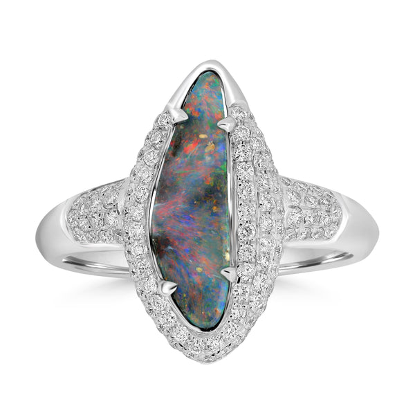 1.5ct Black Opal Rings with 0.42tct Diamond set in 18K White Gold