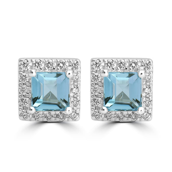 0.75ct Aquamarine Earrings with 0.14tct Diamond set in 18K White Gold